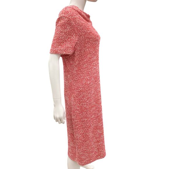 St. John Dress Women’s Size 14 Tweed with Slight Cowl Neck in Coral - Picture 2 of 5